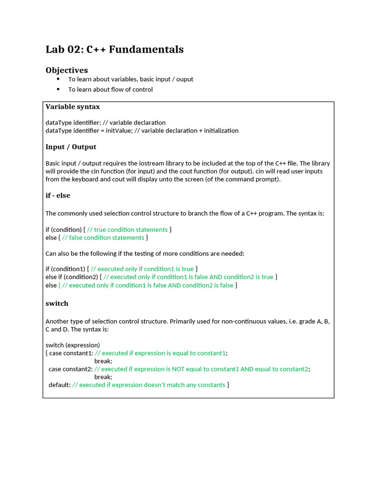 C++ Fundamentals: Variables & Control Flow | PDF | Data Type | Control Flow