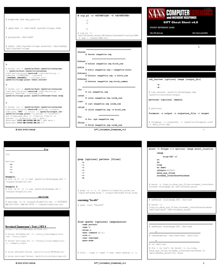 SIFT Workstation Cheat Sheet v4.0 | PDF | File System | Computer File