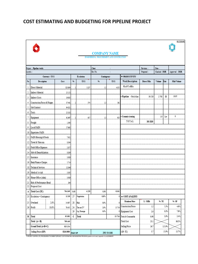 Pipeline Project Cost Estimation Guide | PDF