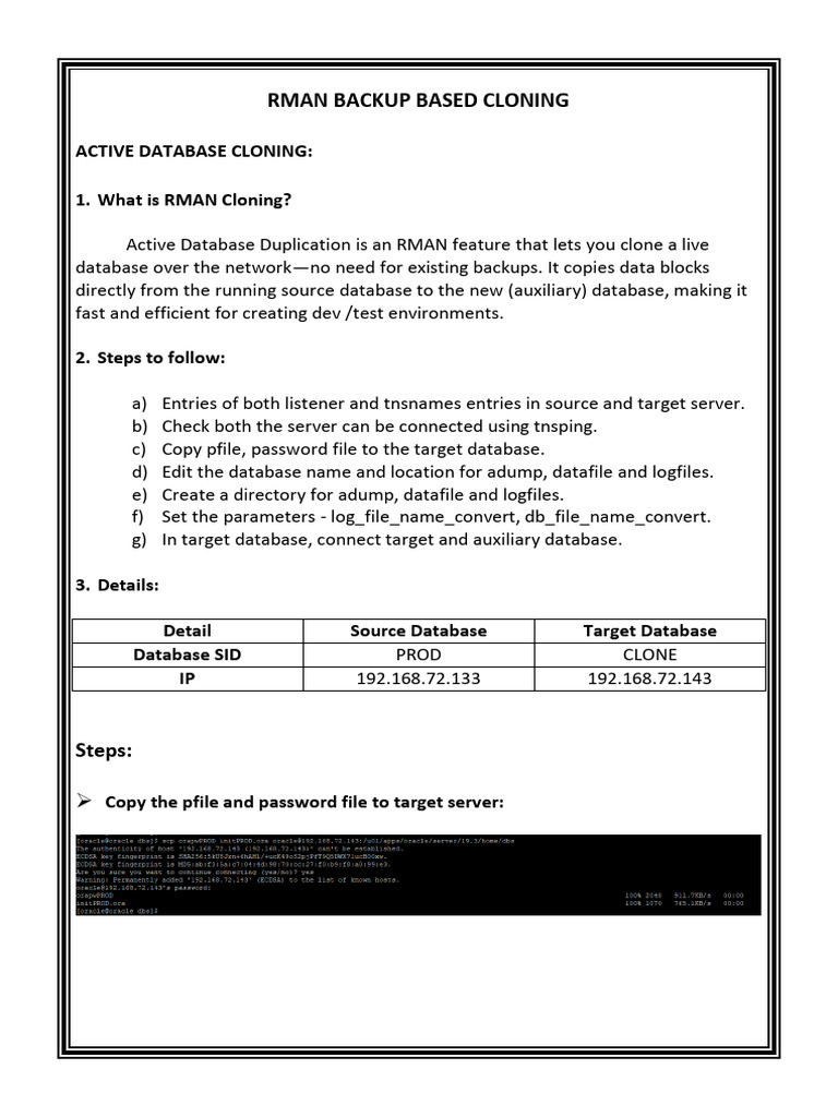 RMAN Active Database Cloning Guide | PDF | Databases | Computer File