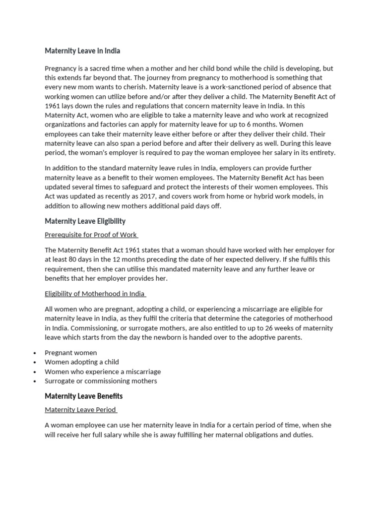 Maternity Leave Guidelines in India | PDF | Parental Leave | Childbirth