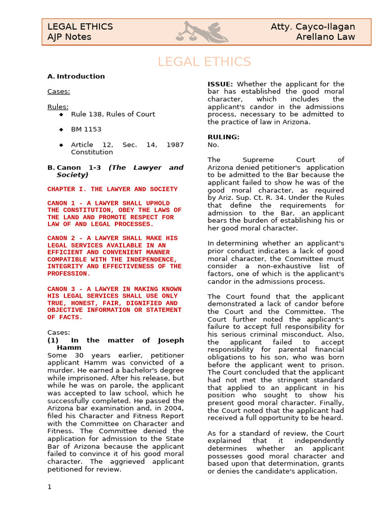 LEGAL ETHICS - AJP Notes | PDF | Lawyer | Moral Turpitude