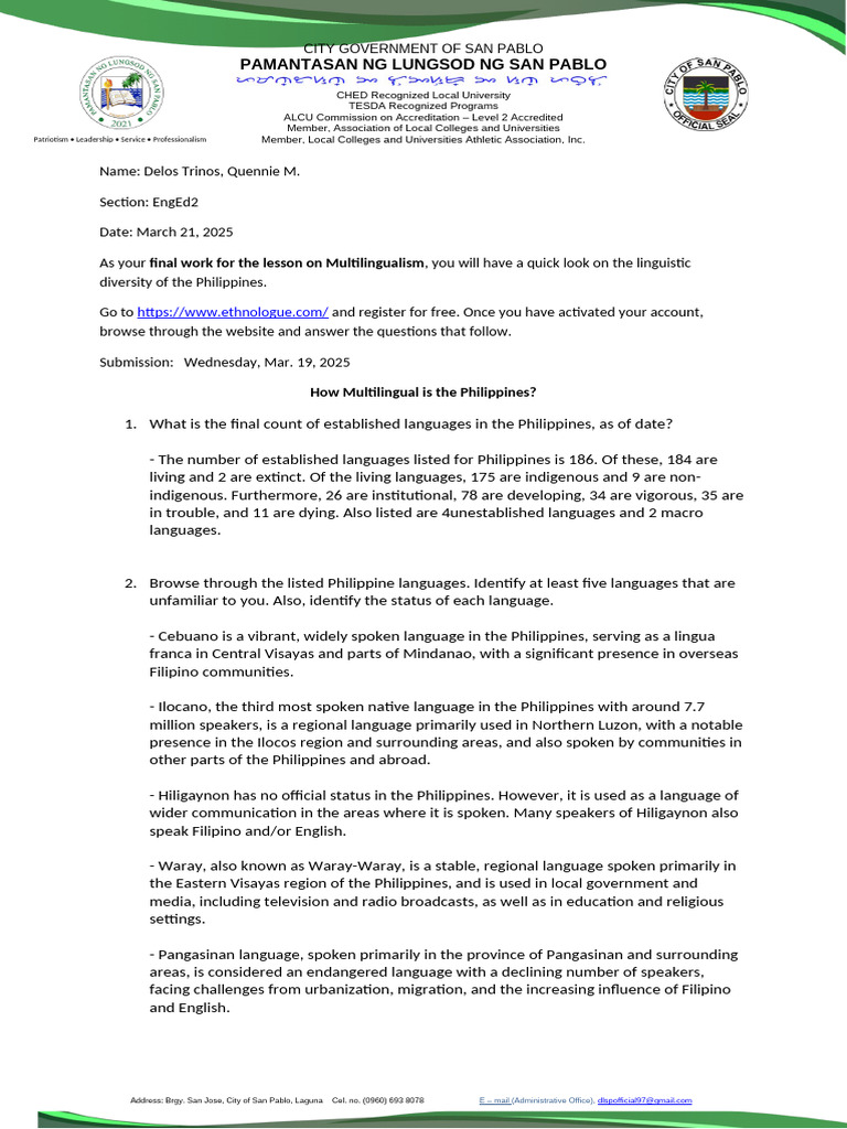 Linguistic Diversity in the Philippines | PDF | Philippines | Communication