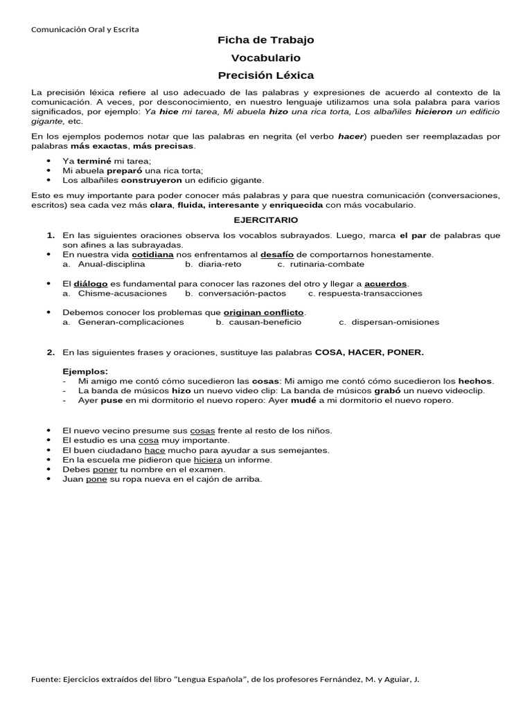 Ejercicios de Precisión Léxica | PDF | Léxico | Comunicación