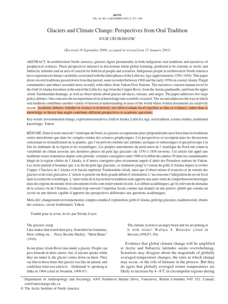 Indigenous Perspectives on Glaciers and Climate | PDF | Glacier | Science