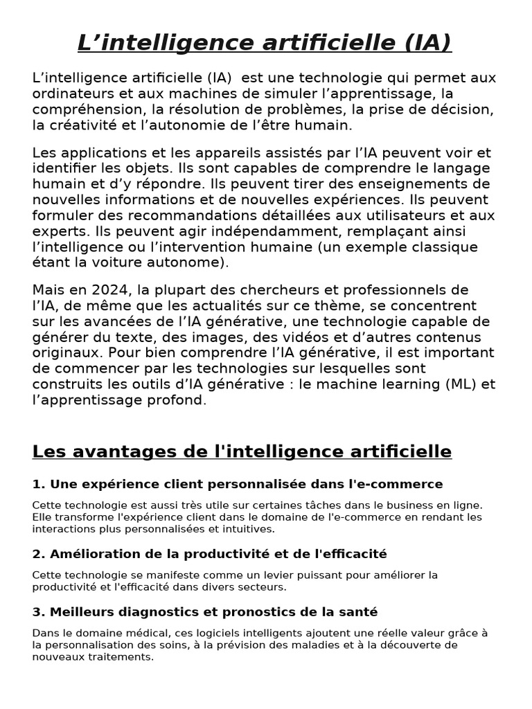 Avantages et inconvénients de l'IA | PDF | Intelligence artificielle ...