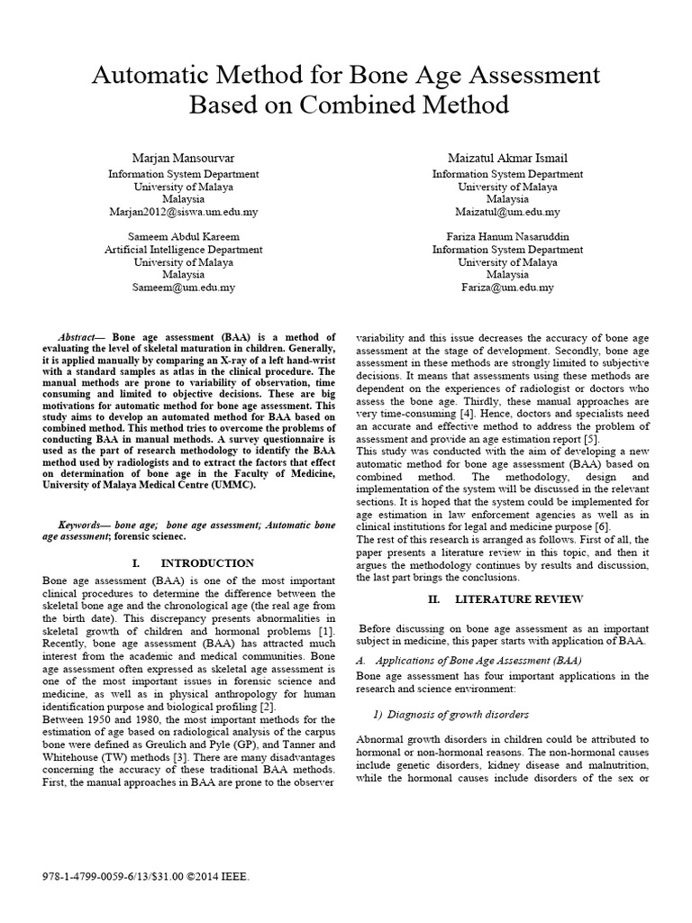 Automatic Method For Bone Age Assessment | PDF | Methodology | Radiology