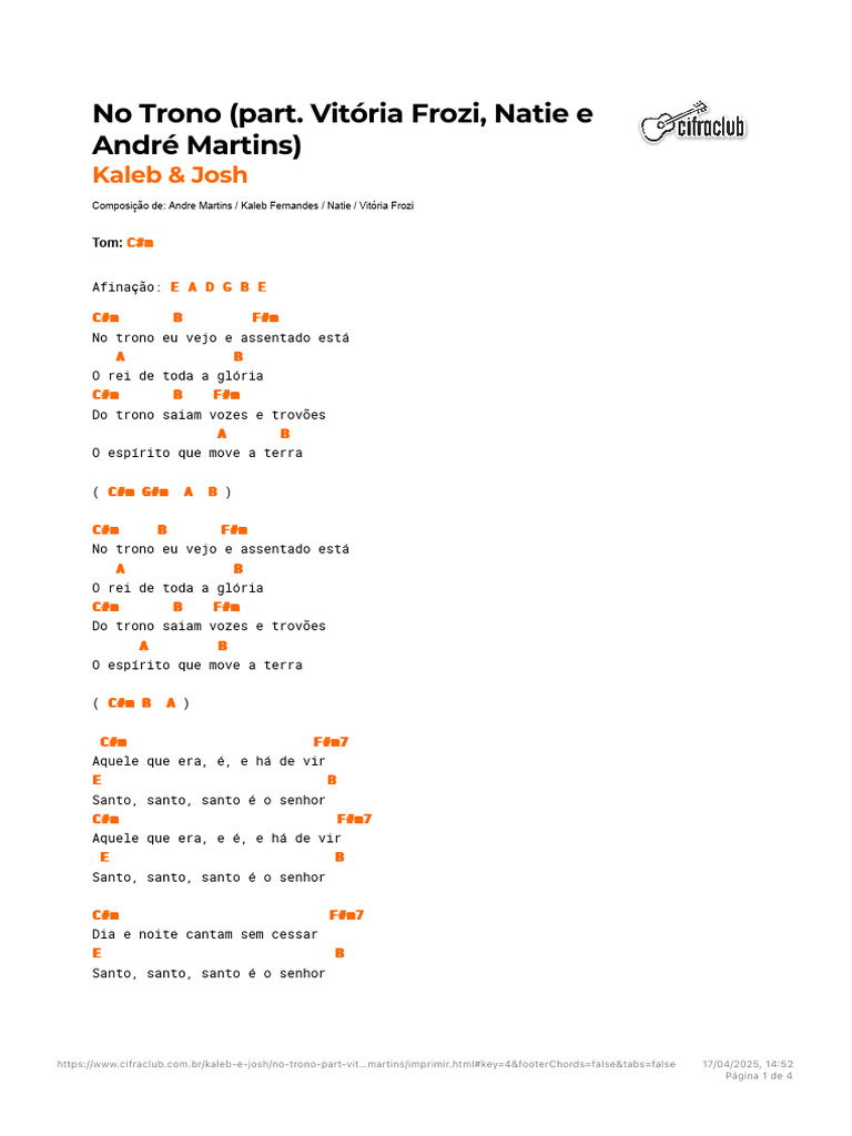 Letra e Cifras: No Trono - Kaleb & Josh | PDF