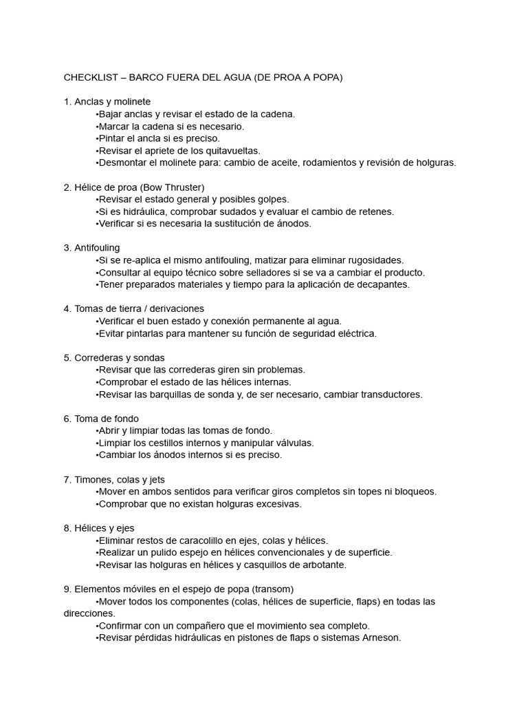 Checklist para Barco Fuera del Agua | PDF