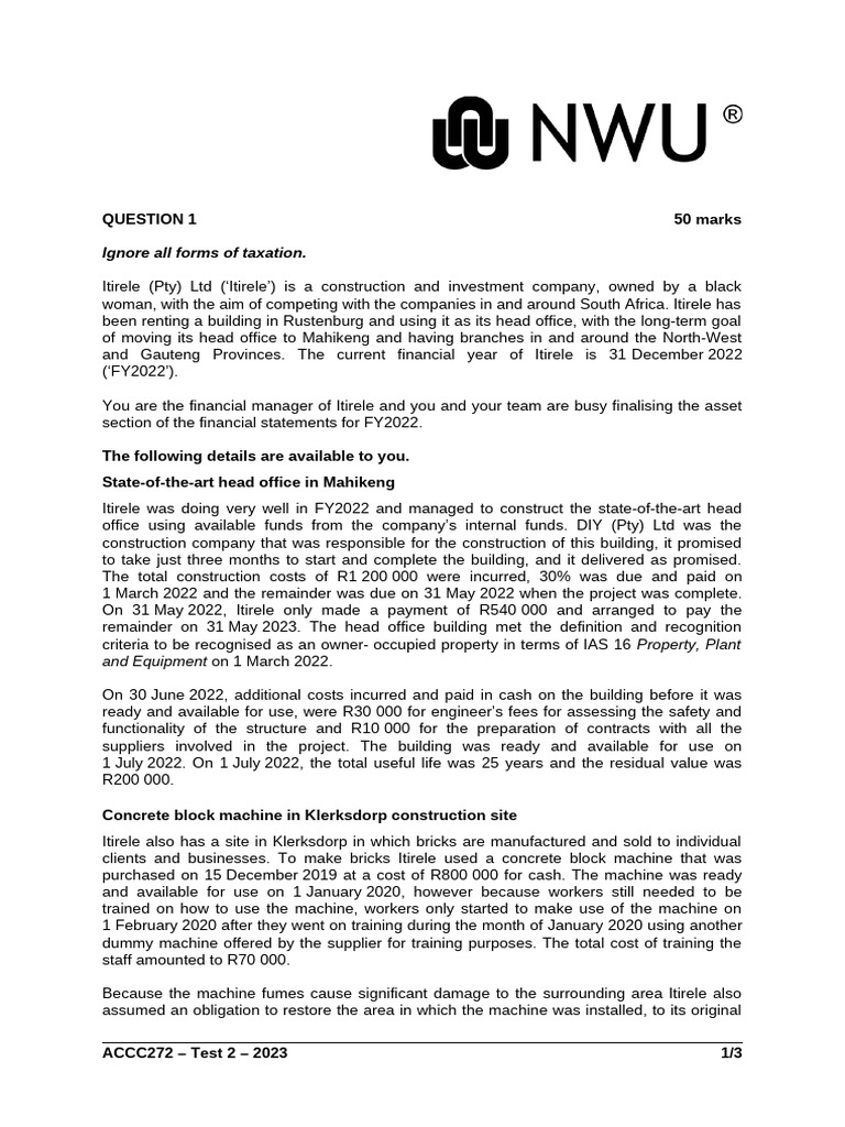 ACCC272 2023 Test 2 Eng | PDF | Fixed Asset | Fair Value
