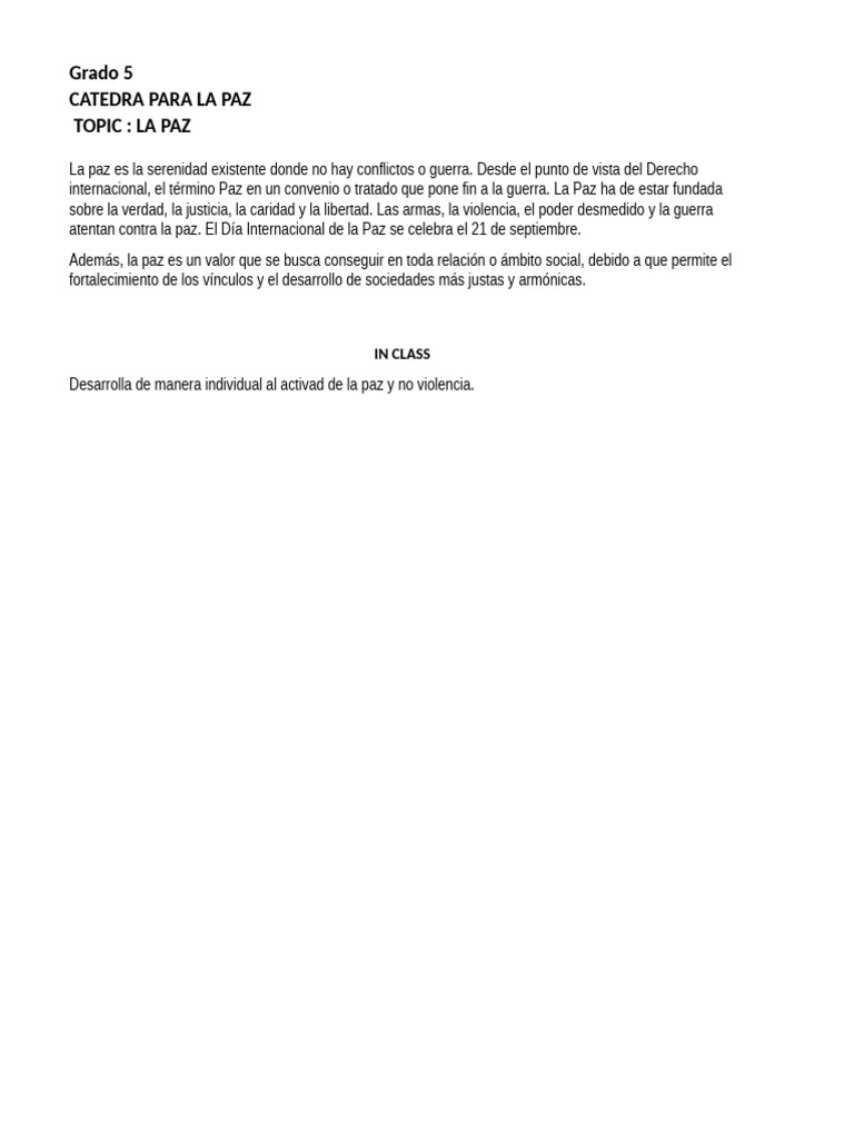 Actividades para Fomentar la Paz en 5° | PDF