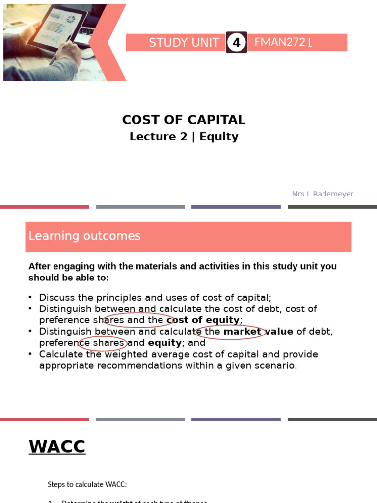 FMAN272+SU+4+-+Lecture+2+ Cost+ +Value+of+Equity +2025 | PDF | Cost Of ...