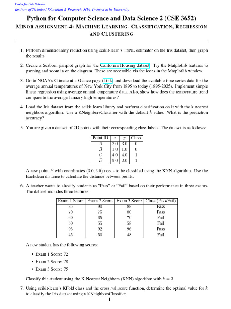 Minor Assignment - 4 (Machine Learning-Classification, Regression and ...