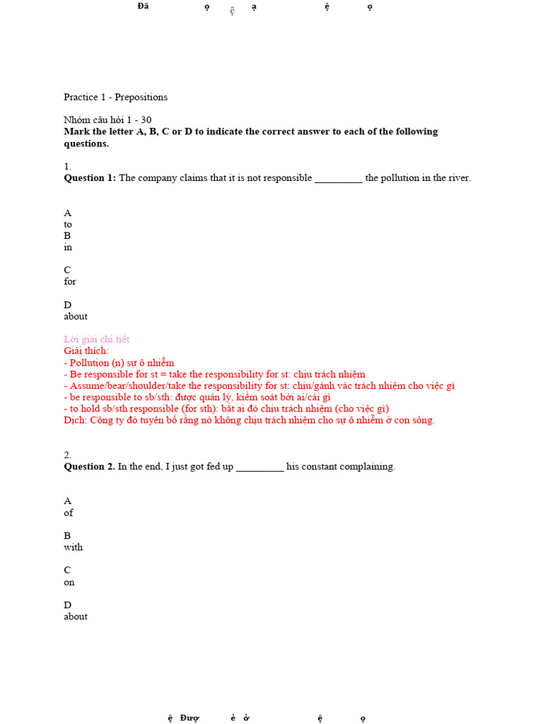 Da-U18 Practice 1 - Prepositions | PDF