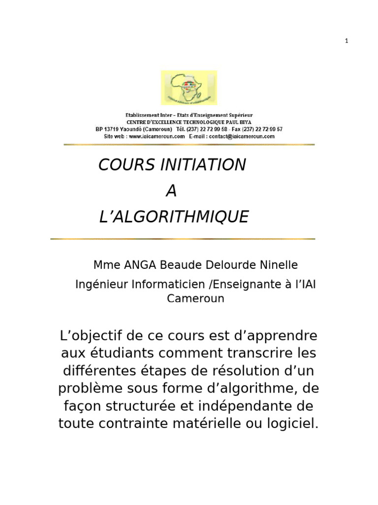 Cours d'initiation à l'algorithmique | PDF | Structure de contrôle ...