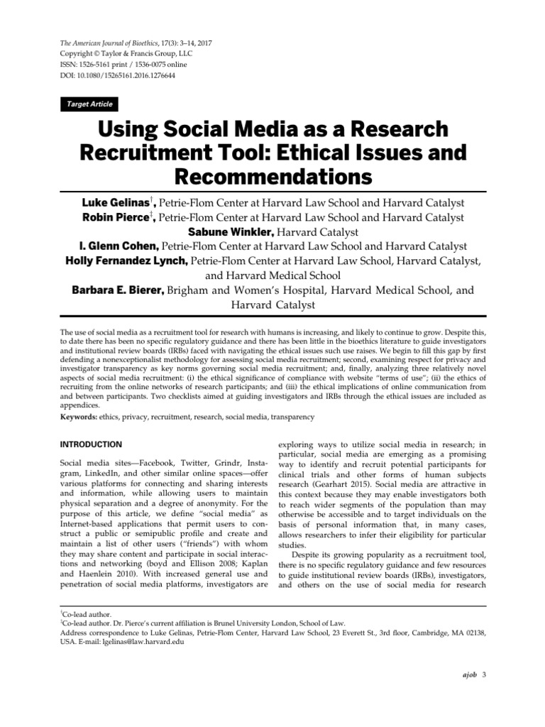 Ethical Social Media Recruitment in Research | PDF | Privacy ...