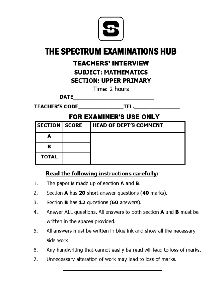 Upper Primary Mathematics Exam Paper | PDF | Mathematics