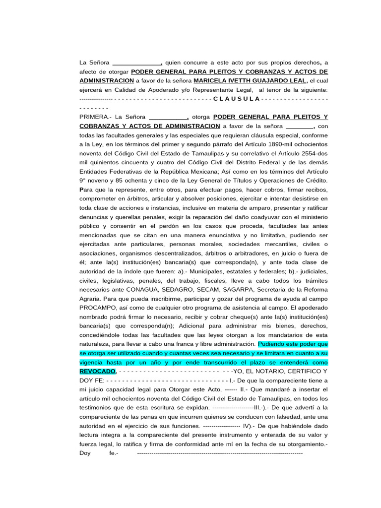 Poder General para Pleitos y Cobranza | PDF
