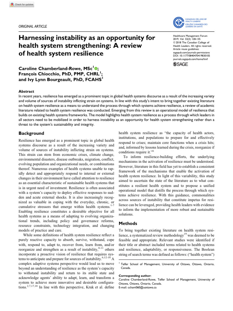 Harnessing Instability As An Opportunity For Health System
