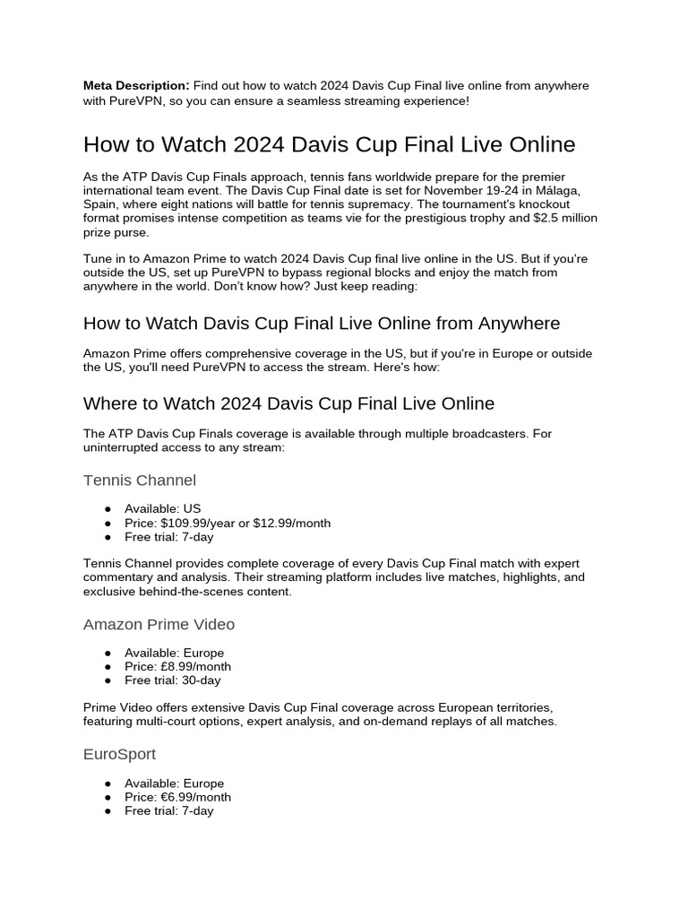How To Watch 2024 Davis Cup Final Live Online | PDF | Tournament | Sports