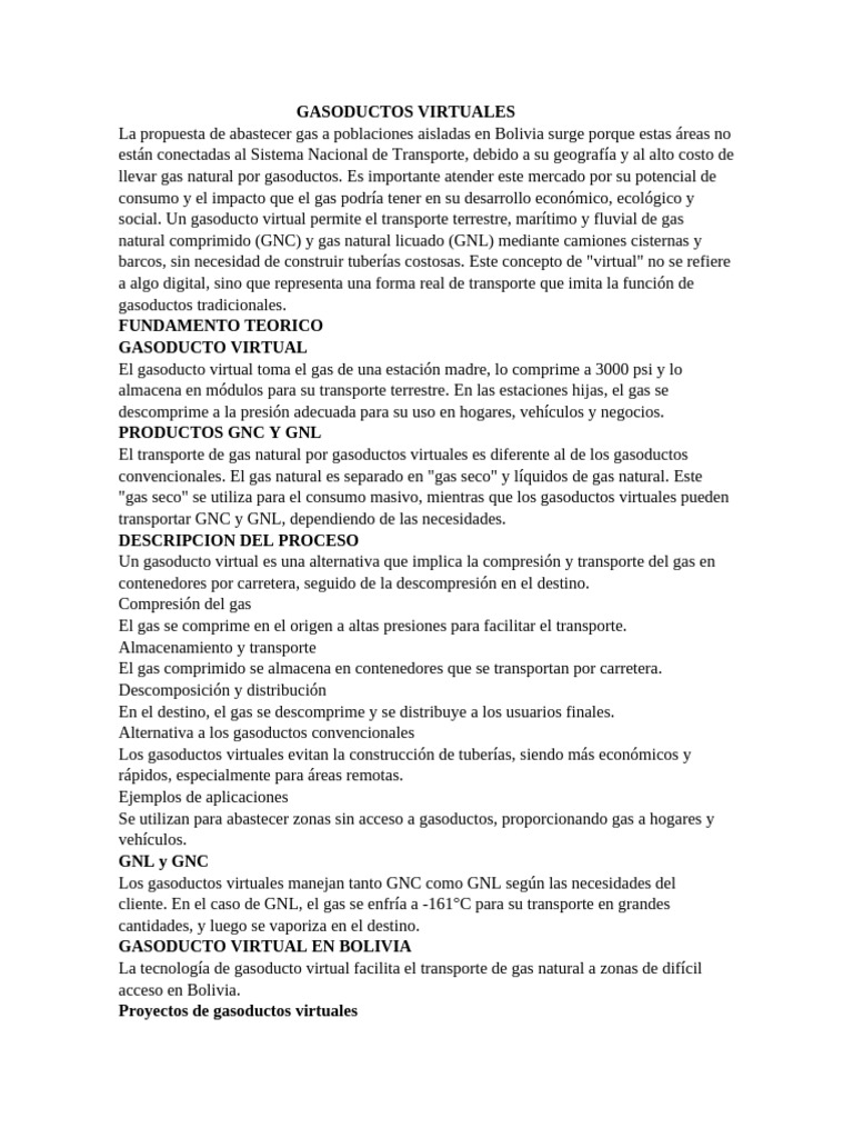 Gasoductos Virtuales en Bolivia: Solución Eficiente | PDF | Gas natural ...