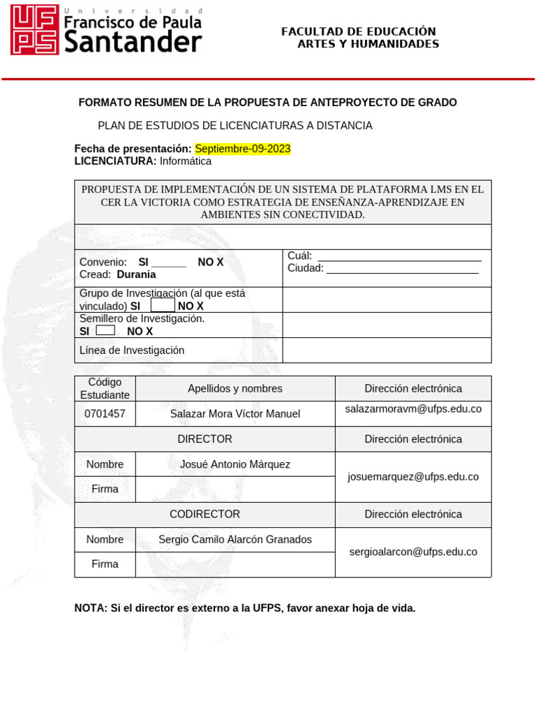 Nuevo Formato Aprobado para El Anteproyecto Diligenciado | PDF ...