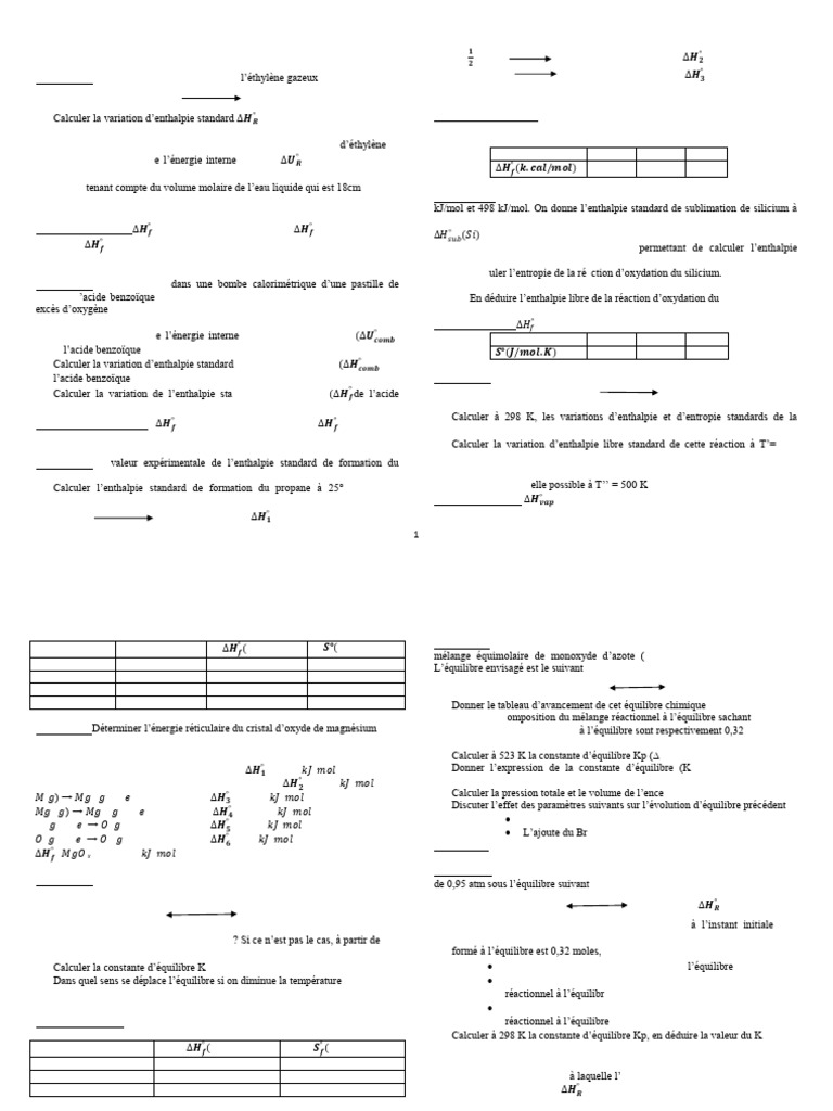 Thermochimie et équilibres chimiques 1ère STI | PDF | Équilibre ...