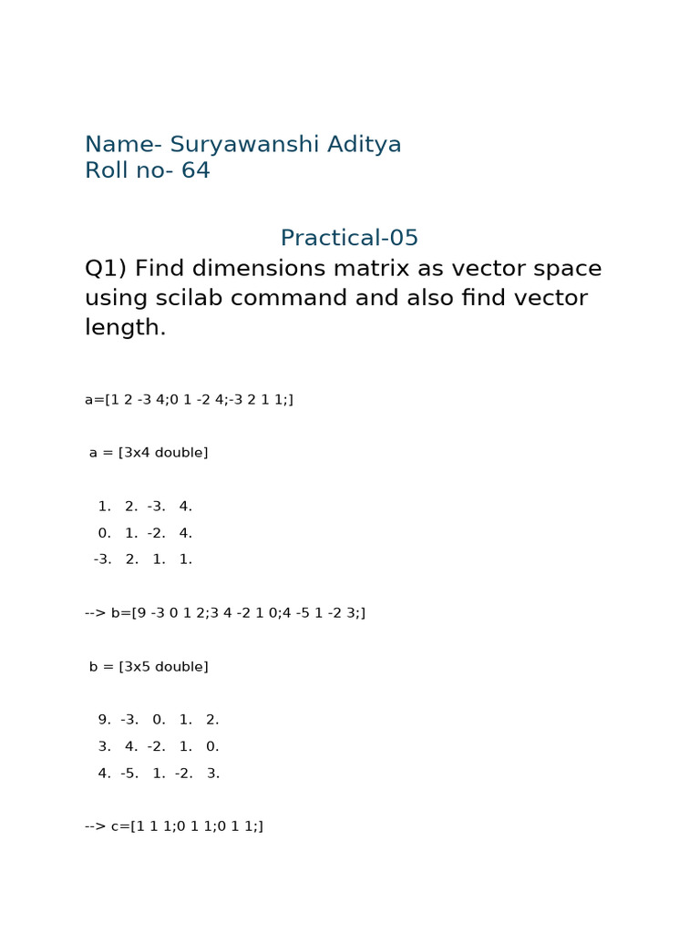 Scilab Matrix Operations and Analysis | PDF | Norm (Mathematics ...