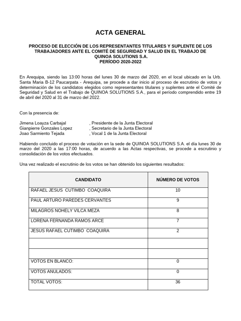 F09 Acta - Proceso - Eleccion | PDF | Corrupción política | Toma de ...