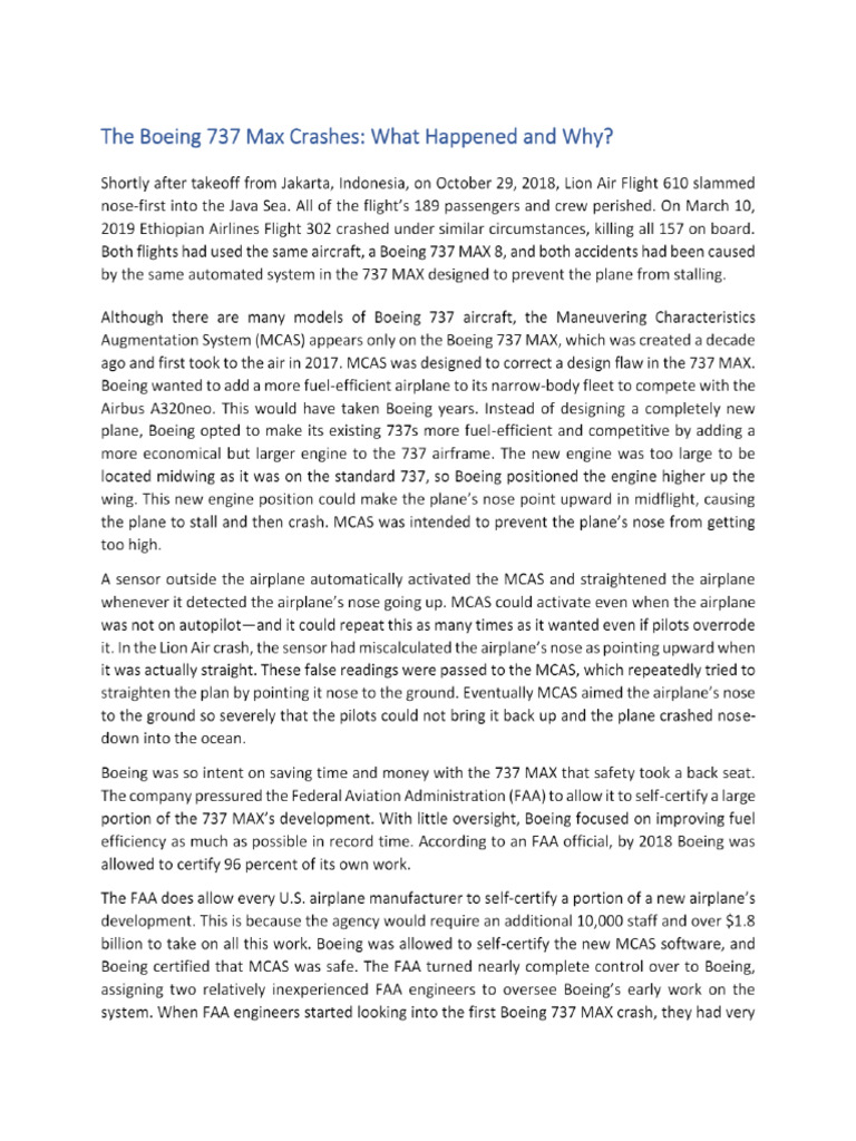 Week 3 Case Study The Boeing 737 Max Crashes 24w Information