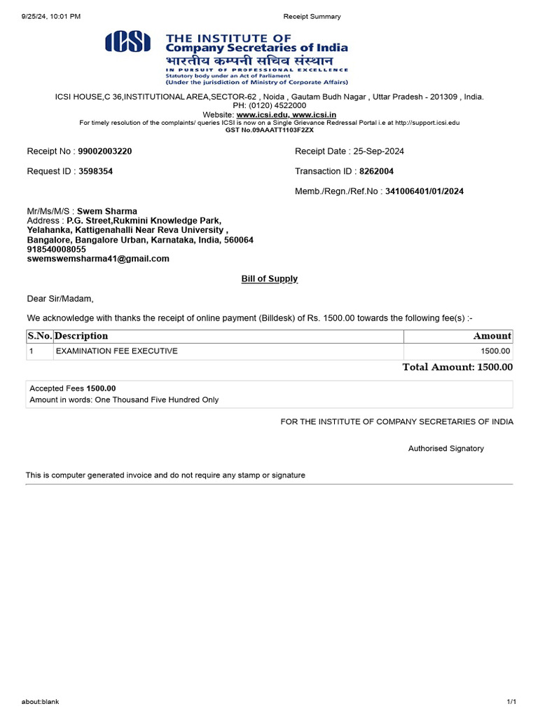 Receipt Summary | PDF