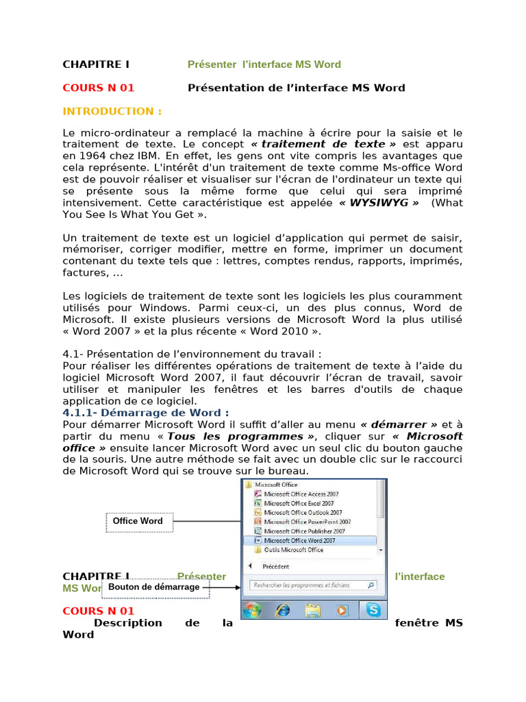 Présentation de l'interface MS Word | PDF | Microsoft Word | Microsoft ...