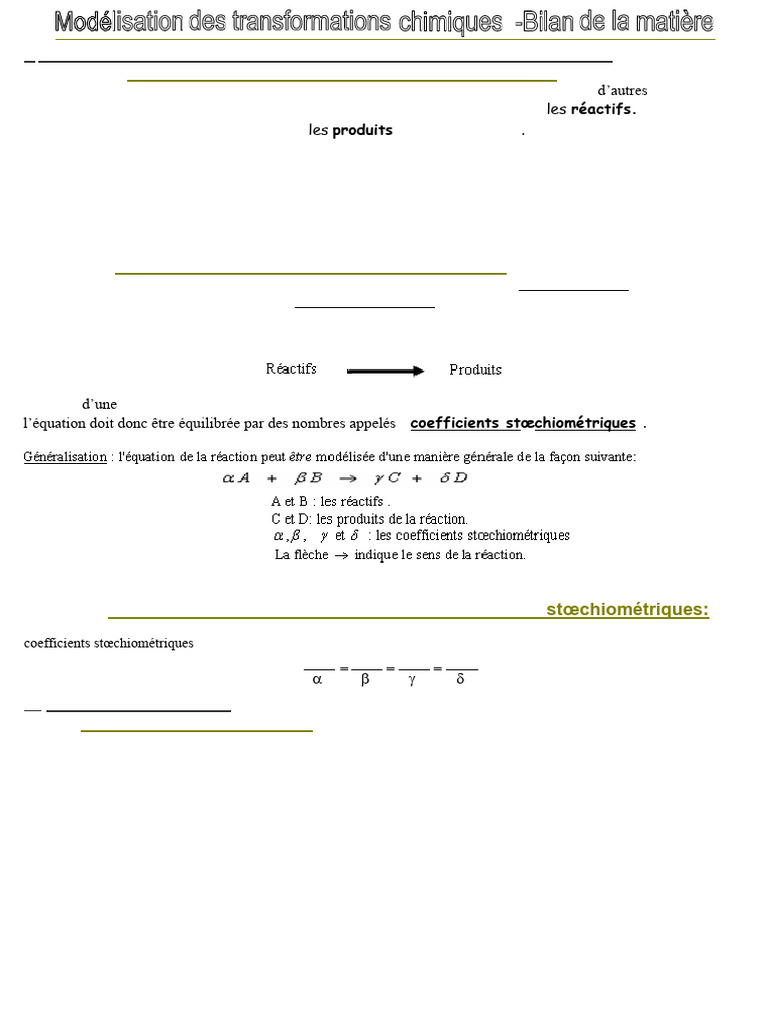Exercices corrigés sur les réactions chimiques | PDF | Stœchiométrie ...