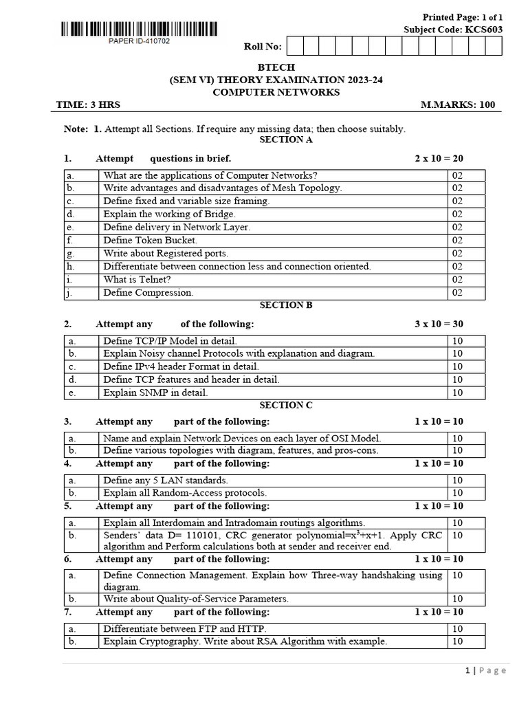 Kcs603 Computer Networks | PDF | Computer Network | Internet Protocol Suite