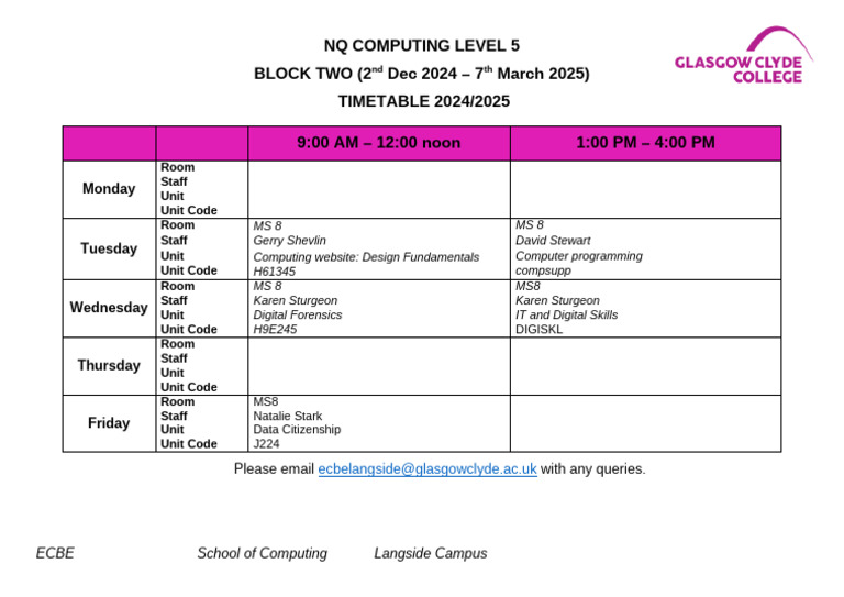 NQ Computing Level 5 Timetable 2024/25 | PDF