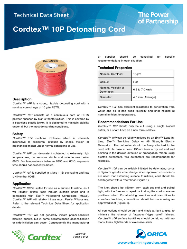 Cordtex™ 10P Detonating Cord Overview | PDF