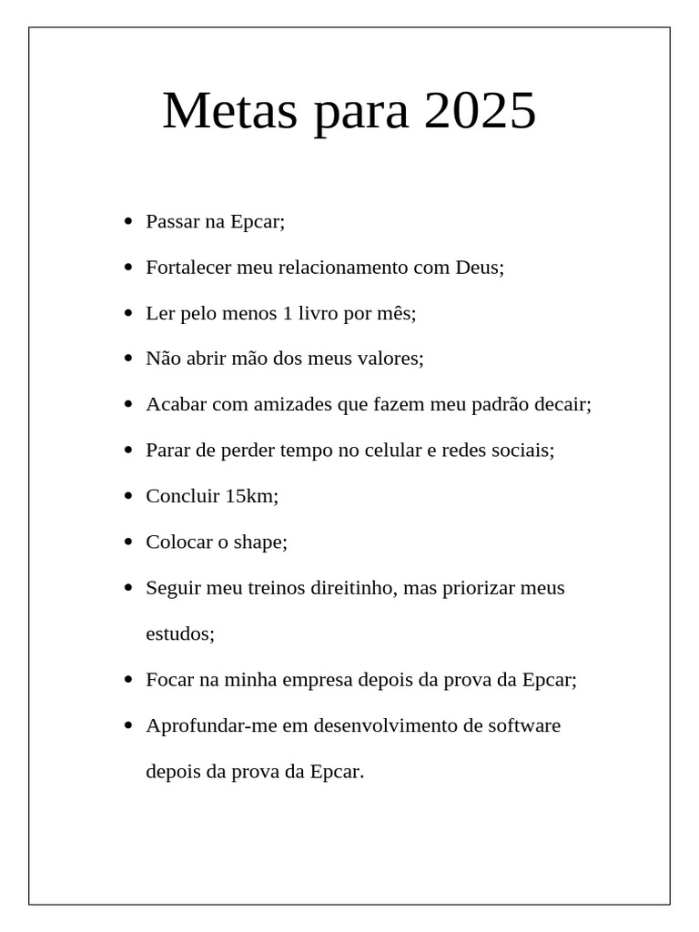 Metas Pessoais e Profissionais para 2025 | PDF