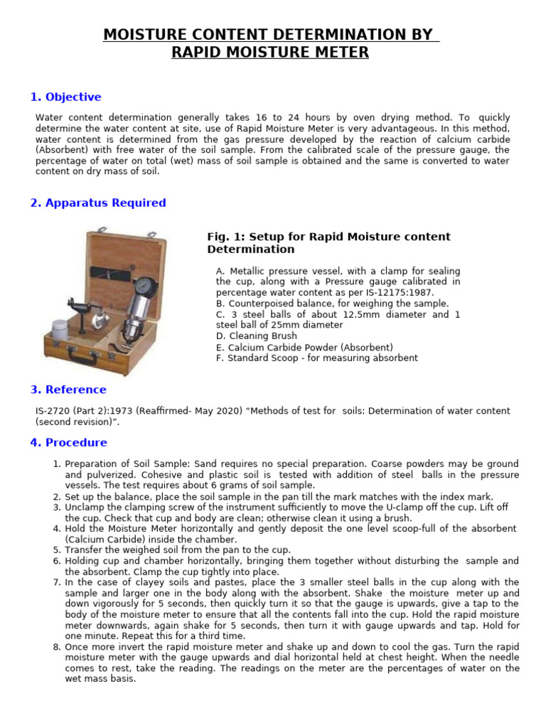 Rapid Moisture Meter Test Procedure | PDF