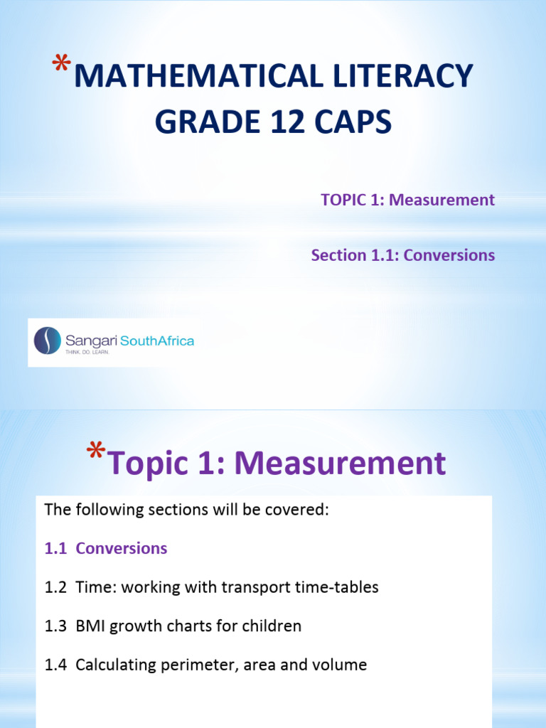 Grade 11 Maths Lit Conversions Pdf Volume Measurement