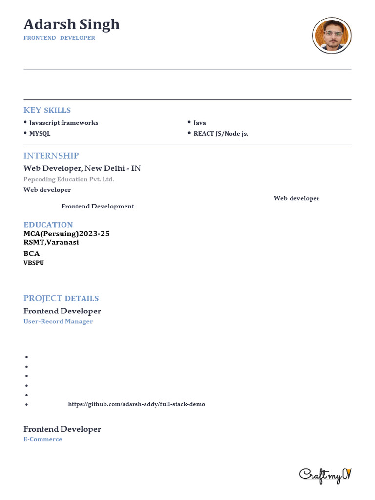 Frontend Developer Resume - Adarsh Singh | PDF