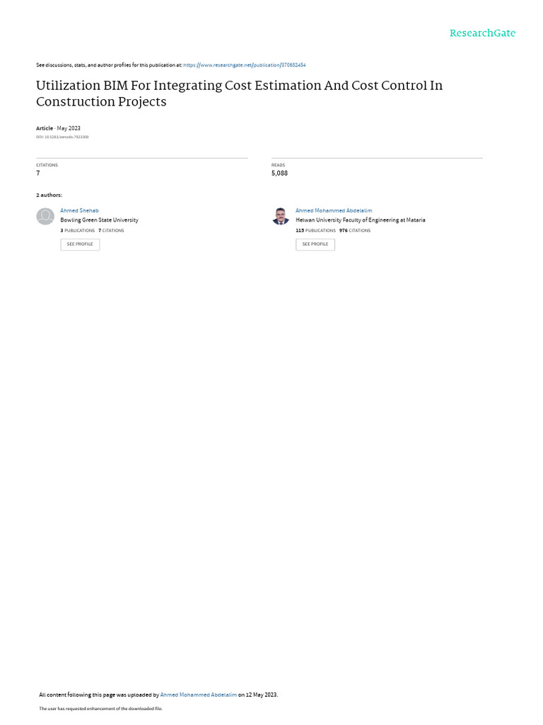 Utilization BIM For Integrating Cost Estimation and Cost Control in ...