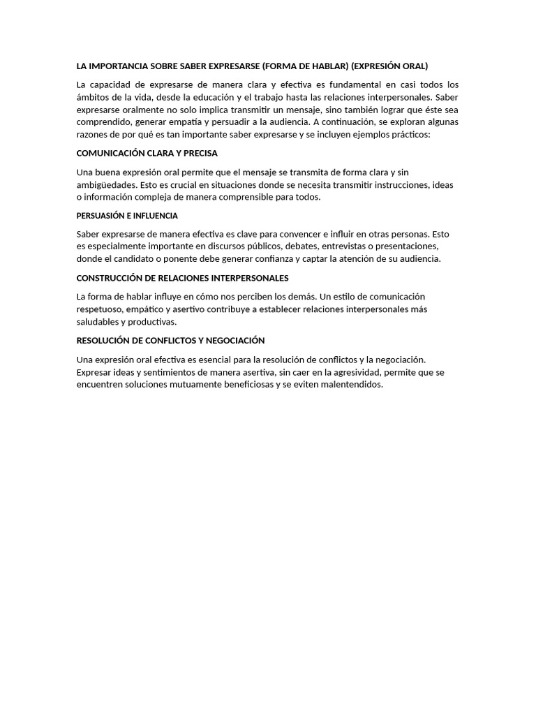 LA IMPORTANCIA SOBRE SABER EXPRESARSE | PDF