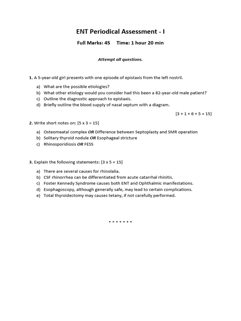 ENT Periodical Assessment - I Overview | PDF