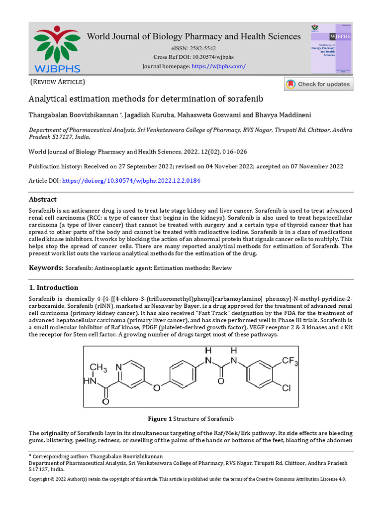 Analytical Methods for Sorafenib Estimation | PDF | High Performance ...