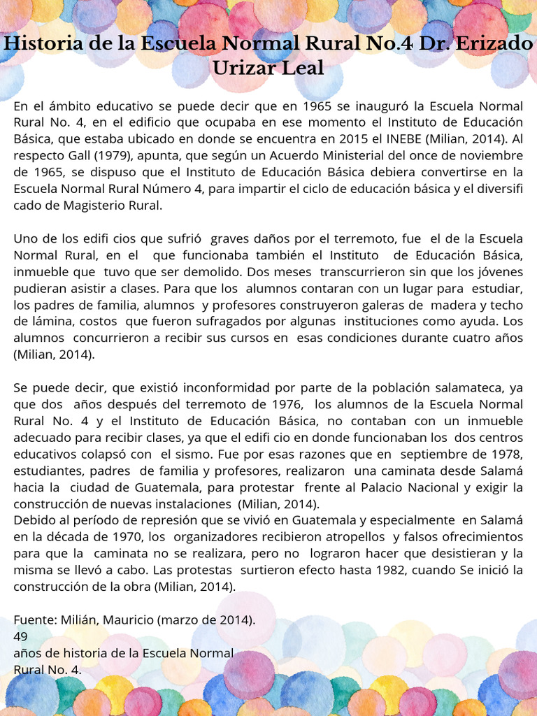 Historia de la Escuela Normal Rural No. 4 | PDF