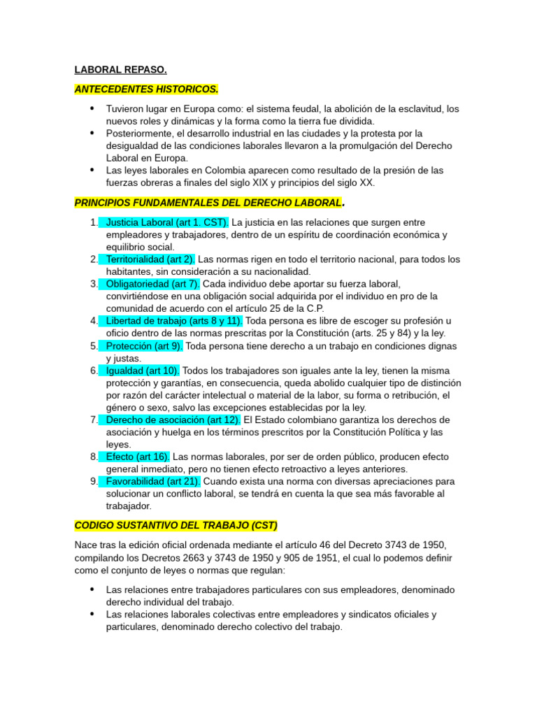 Principios del Derecho Laboral en Colombia | PDF | Derecho laboral ...