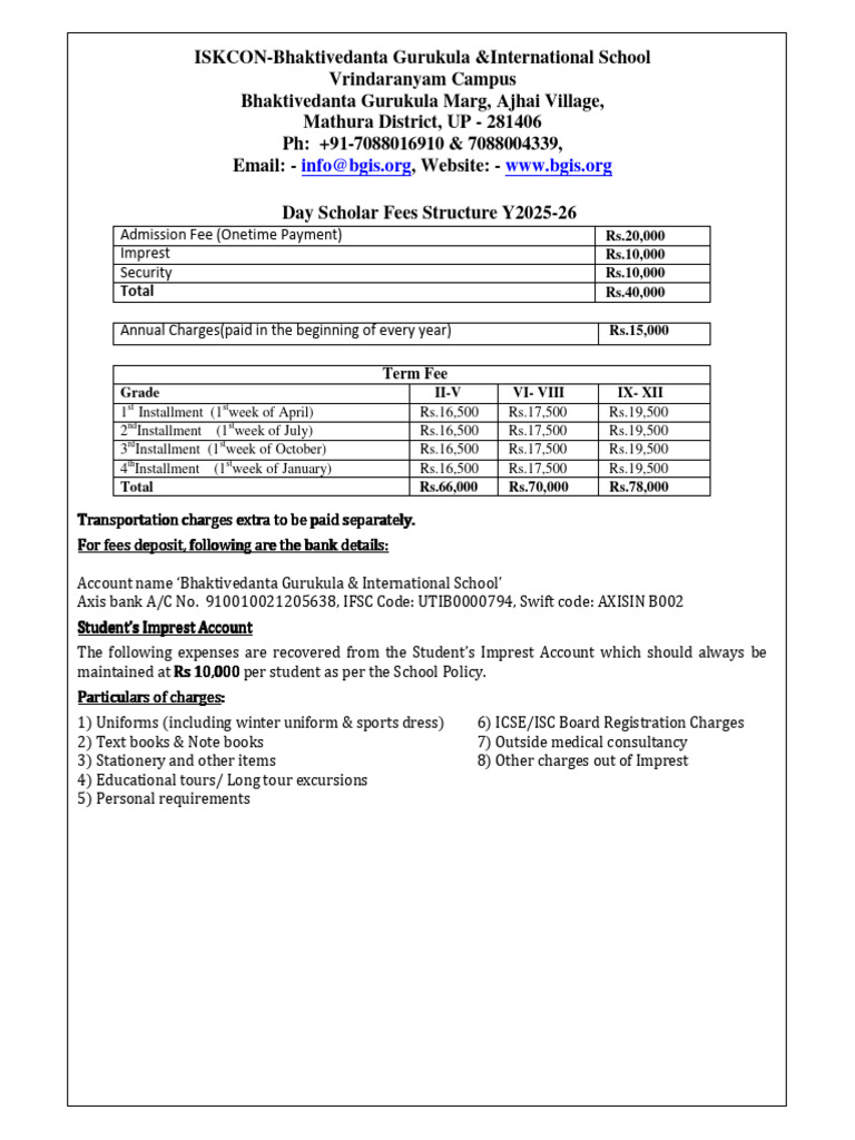 ISKCON Gurukul Fees Structure 2025-26 | PDF | Fee