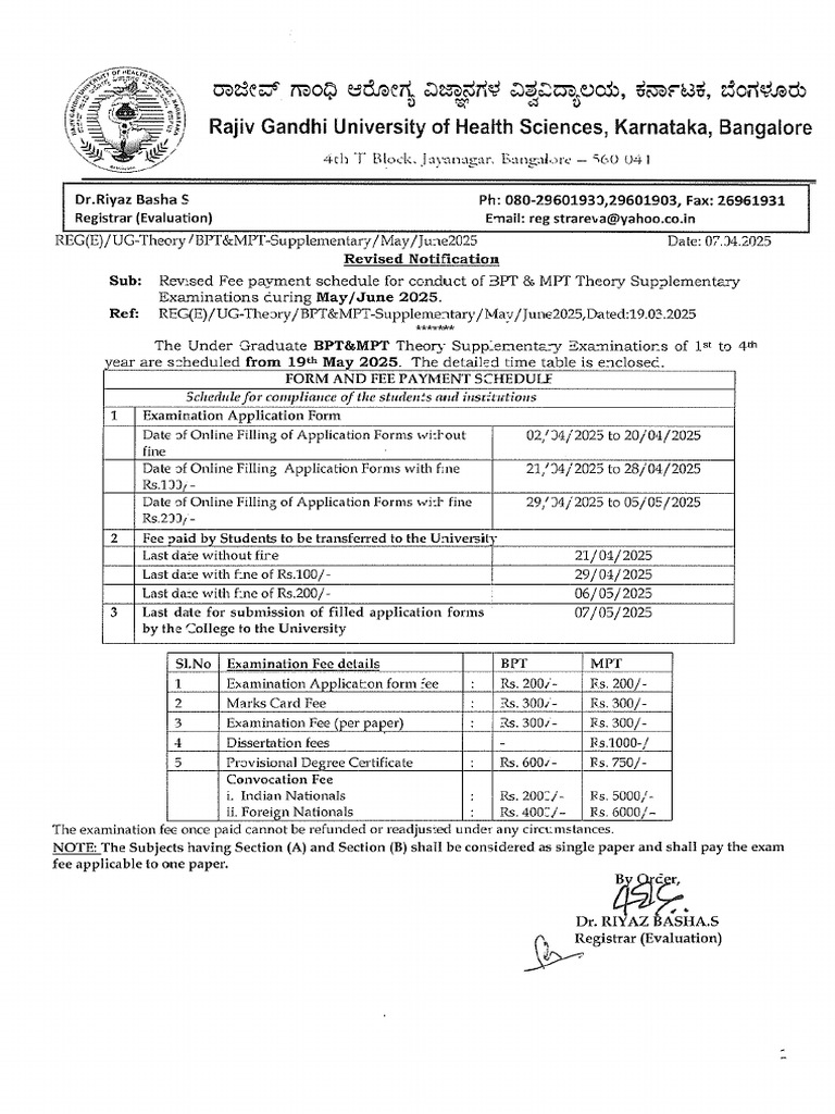 07.04.2025 Revised Notification - Physiotherapy-May | PDF