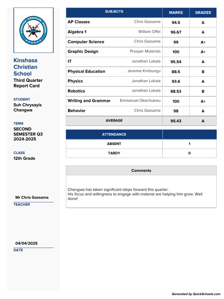Chengwa's Q3 Report Card 2024-2025 | PDF