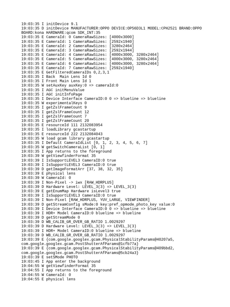 OPPO Camera Device Initialization Logs | PDF | Software | Mobile Computers